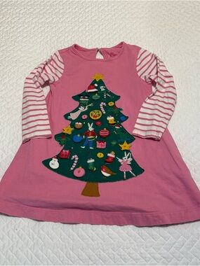 Mini Boden Pink & Green Christmas Tree Applique Dress